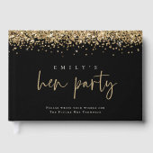 Glam Gold Glitzer Hen Party Black Guest Book Gästebuch (Vorderseite)
