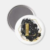 Glam Gold Glitzer L Monogram Magnet (Vorderseite/Rückseite)