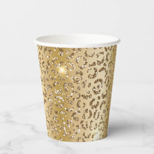 Glam Gold Glitzer Leopard Pappbecher (Rückseite)