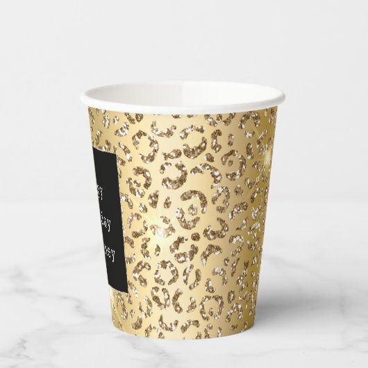 Glam Gold Glitzer Leopard Pappbecher (Links)