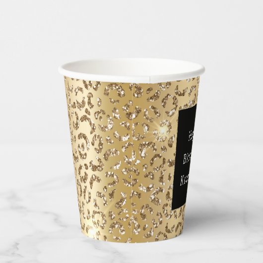 Glam Gold Glitzer Leopard Pappbecher (Rechts)