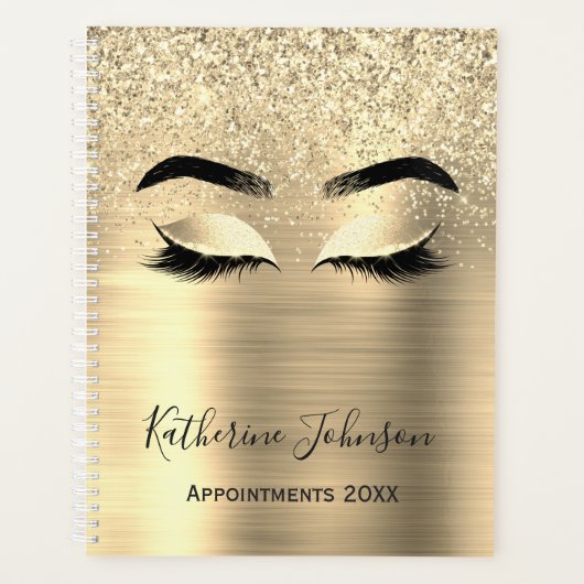 Glam Gold Glitzer Metall Beauty Salon Lashes 2024 Planer (Vorderseite)