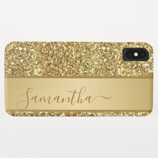 Glam Gold Glitzer Monogram Name Script Case-Mate iPhone Hülle (Rückseite (Horizontal))