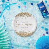 Glam Gold Glitzer Name Datum Quinceañera 15. Party Pappteller (Party)