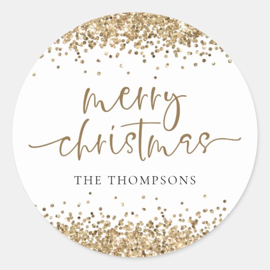 Glam Gold Glitzer Name Frohe Weihnachten Runder Aufkleber (Vorderseite)
