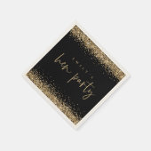 Glam Gold Glitzer Name Hen Party Black Serviette (Ecke)