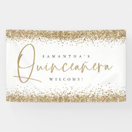 Glam Gold Glitzer Name Welcome Quinceañera Banner