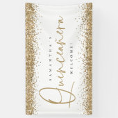 Glam Gold Glitzer Name Welcome Quinceañera Banner (Vertikal)