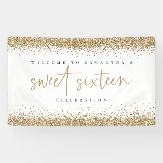 Glam Gold Glitzer Name Willkommen 16 . Geburtstag Banner (Horizontal)