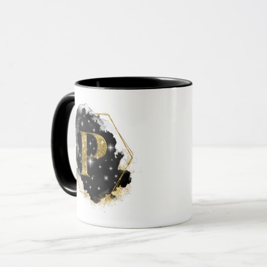Glam Gold Glitzer P Monogram Tasse (Vorderseite Links)