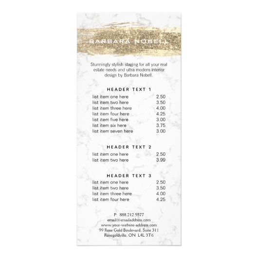 Glam Gold Glitzer Paint White Marble Werbekarte (Vorne)