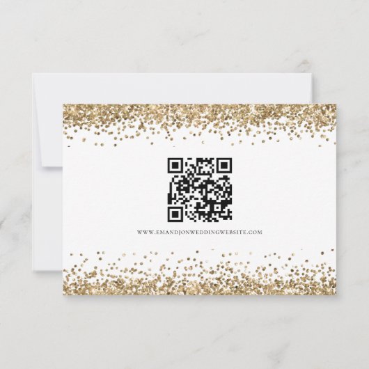 Glam Gold Glitzer QR Code Script Hochzeit RSVP Karte (Rückseite)