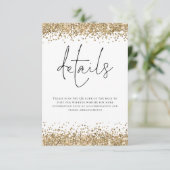 Glam Gold Glitzer QR Code Skriptdetails Hochzeitsa Begleitkarte (Stehend Vorderseite)
