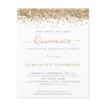 Glam Gold Glitzer Quinceañera Einladung