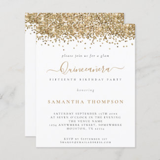 Glam Gold Glitzer Quinceañera Einladung