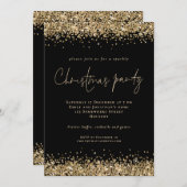 Glam Gold Glitzer Script Party Black Einladung (Vorne/Hinten)