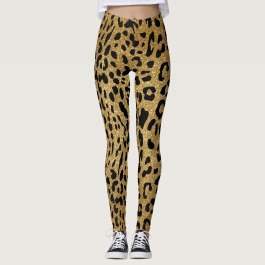 Glam Gold Glitzer Smooth Leopard Muster Leggings (Vorderseite)