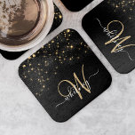 Glam Gold Glitzer Sparkle Elegantes Monogramm Schw Rechteckiger Pappuntersetzer<br><div class="desc">Erstellen Sie Ihren eigenen personalisierten Untersetzer für schwarz und goldfarbenes Karo-Funkelpapier mit Ihrem eigenen Monogramm und Namen.</div>