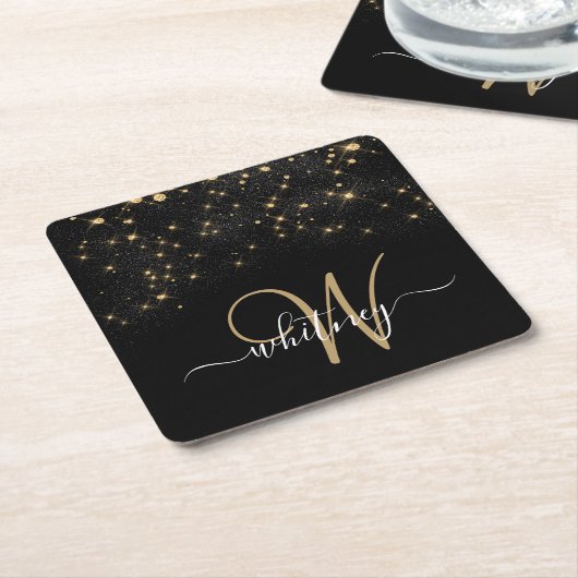 Glam Gold Glitzer Sparkle Elegantes Monogramm Schw Rechteckiger Pappuntersetzer (angewinkelt)