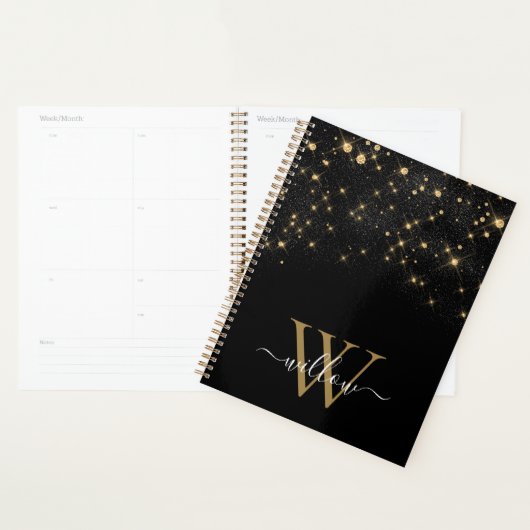 Glam Gold Glitzer Sparkling Elegante Luxe Monogram Planer (Anzeige)