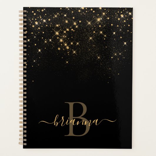 Glam Gold Glitzer Sparkling Elegante Luxe Monogram Planer (Vorderseite)
