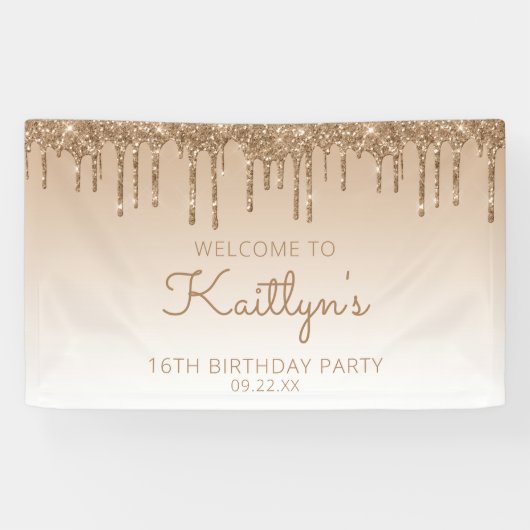 Glam Gold Glitzer Tropfen 16. Geburtstagsparty Banner (Horizontal)