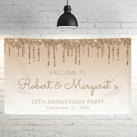 Glam Gold Glitzer Tropfen 50 Jahre Party Banner