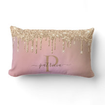 Glam Gold Glitzer Tropfen Elegante Monogram Lumbar