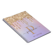 Glam Gold Glitzer Tropfen Elegantes Monogram Noteb Notizblock (Rechte Seite)