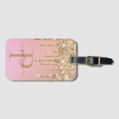 Glam Gold Glitzer Tropfen Elegantes Monogramm Gepä Gepäckanhänger (Vorderseite (Horizontal))