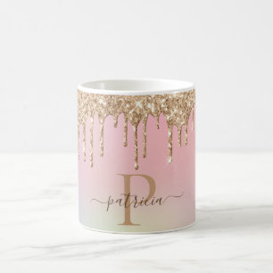 Glam Gold Glitzer Tropfen Elegantes Monogramm Kaffeetasse