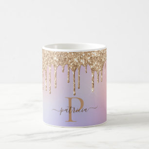 Glam Gold Glitzer Tropfen Elegantes Monogramm Kaffeetasse
