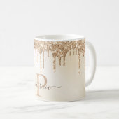 Glam Gold Glitzer Tropfen Elegantes Monogramm Kaffeetasse (VorderseiteRechts)