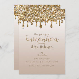Glam Gold Glitzer Tropfen Quinceañera 15 Geburtsta Einladung