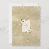 Glam Gold Glitzer White Floral Gold Cross Taufe Einladung (Rückseite)