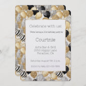 Glam Gold Glitzy Glitter Silver Balloons Birthday Einladung (Vorne/Hinten)