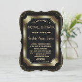 Glam Gold Great Gatsby Art Deco 20er Brautparty Einladung (Stehend Vorderseite)