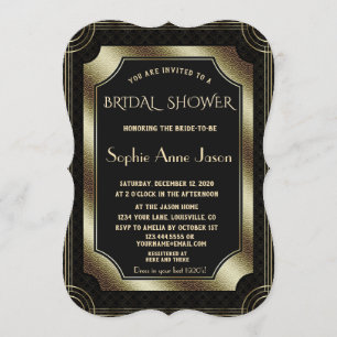 Glam Gold Great Gatsby Art Deco 20er Brautparty Einladung