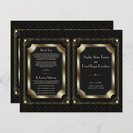 Glam Gold Great Gatsby Art Deco Wedding Programm (Vorne/Hinten)