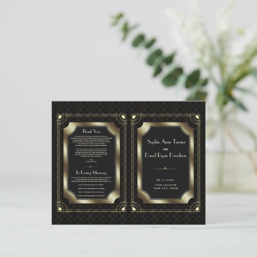 Glam Gold Great Gatsby Art Deco Wedding Programm (Stehend Vorderseite)