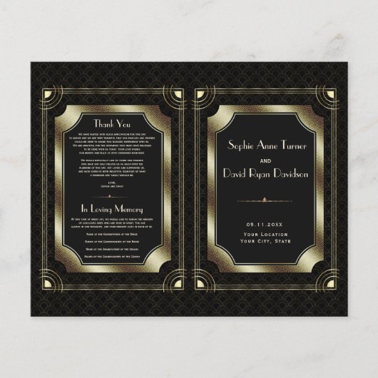 Glam Gold Great Gatsby Art Deco Wedding Programm (Vorderseite)