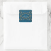 Glam Gold Great Gatsby Ocean Blue Wedding Quadratischer Aufkleber (Tasche)
