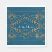 Glam Gold Great Gatsby Ocean Blue Wedding Serviette (Vorderseite)