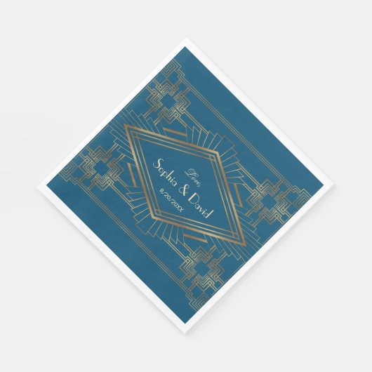 Glam Gold Great Gatsby Ocean Blue Wedding Serviette (Ecke)