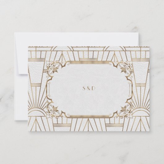 Glam Gold Great Gatsby White Art Deco 20er Hochzei RSVP Karte (Rückseite)