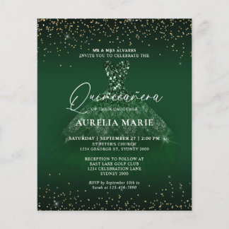 Glam Gold Green Princess Dress Quinceanera