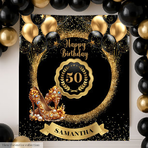 Glam Gold High Heels 50. Geburtstagsbanner Wandteppich