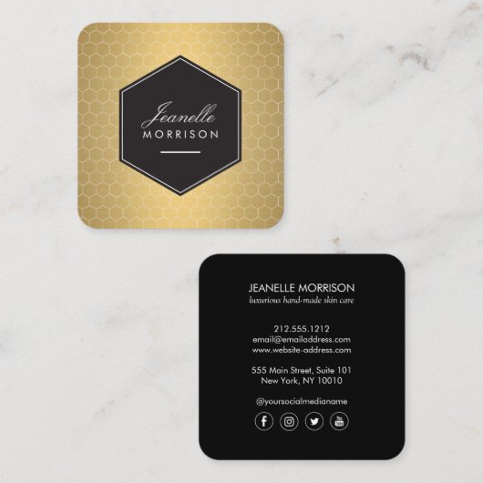 Glam Gold Honeycomb Muster Quadratische Visitenkarte (Vorne/Hinten)