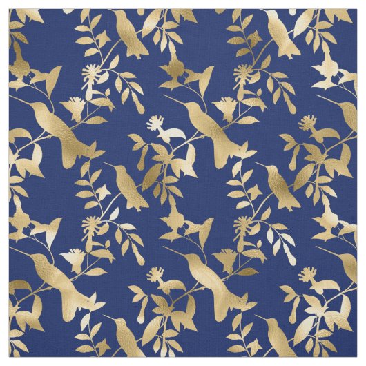 Glam Gold Hummingbirds Navy Blue Graphic Stoff (Muster)