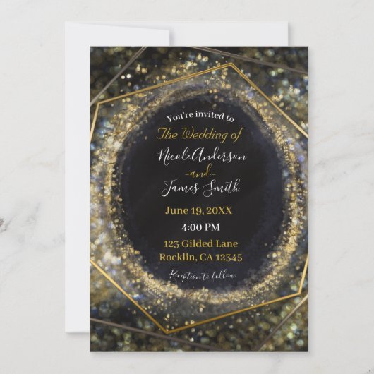 Glam Gold Iridescent Modern Abstrakt Glam Wedding Einladung (Vorderseite)